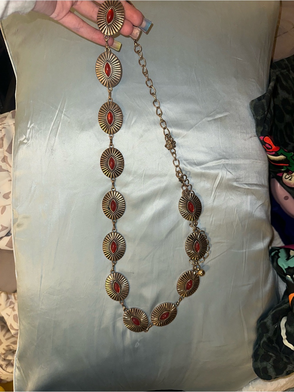 Red Oval Accent Gold-Tone Statement belt